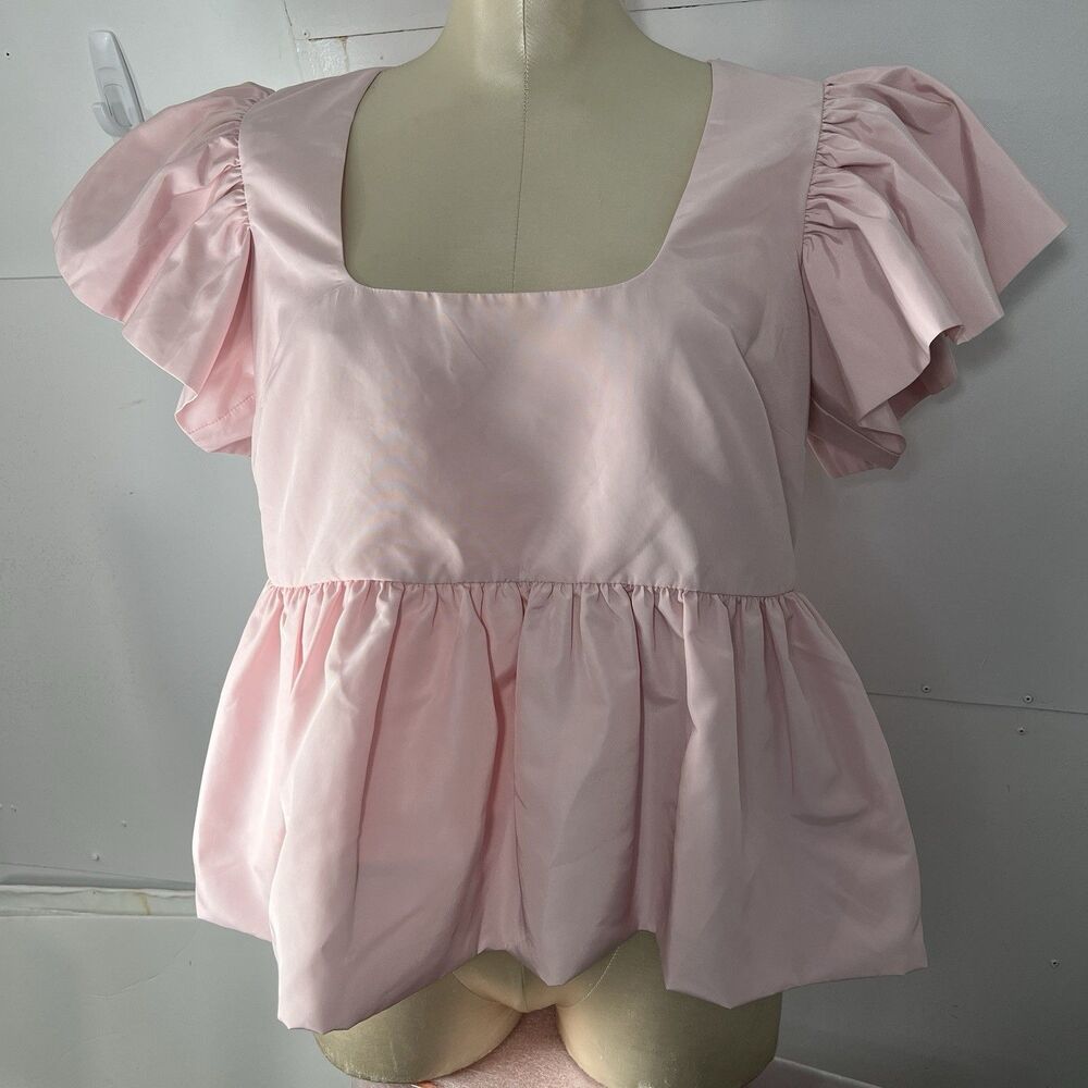 Express Top Women M Blouse Peplum Pink Flutter Sleeve coquette - Picture 9 of 15